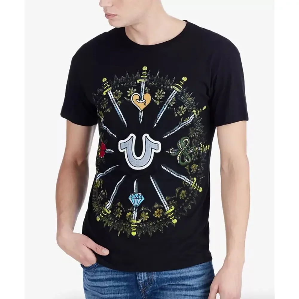 Vintage True Religion Men's Gothic Sword Embroidered‎ Graphic Print T-Shirt